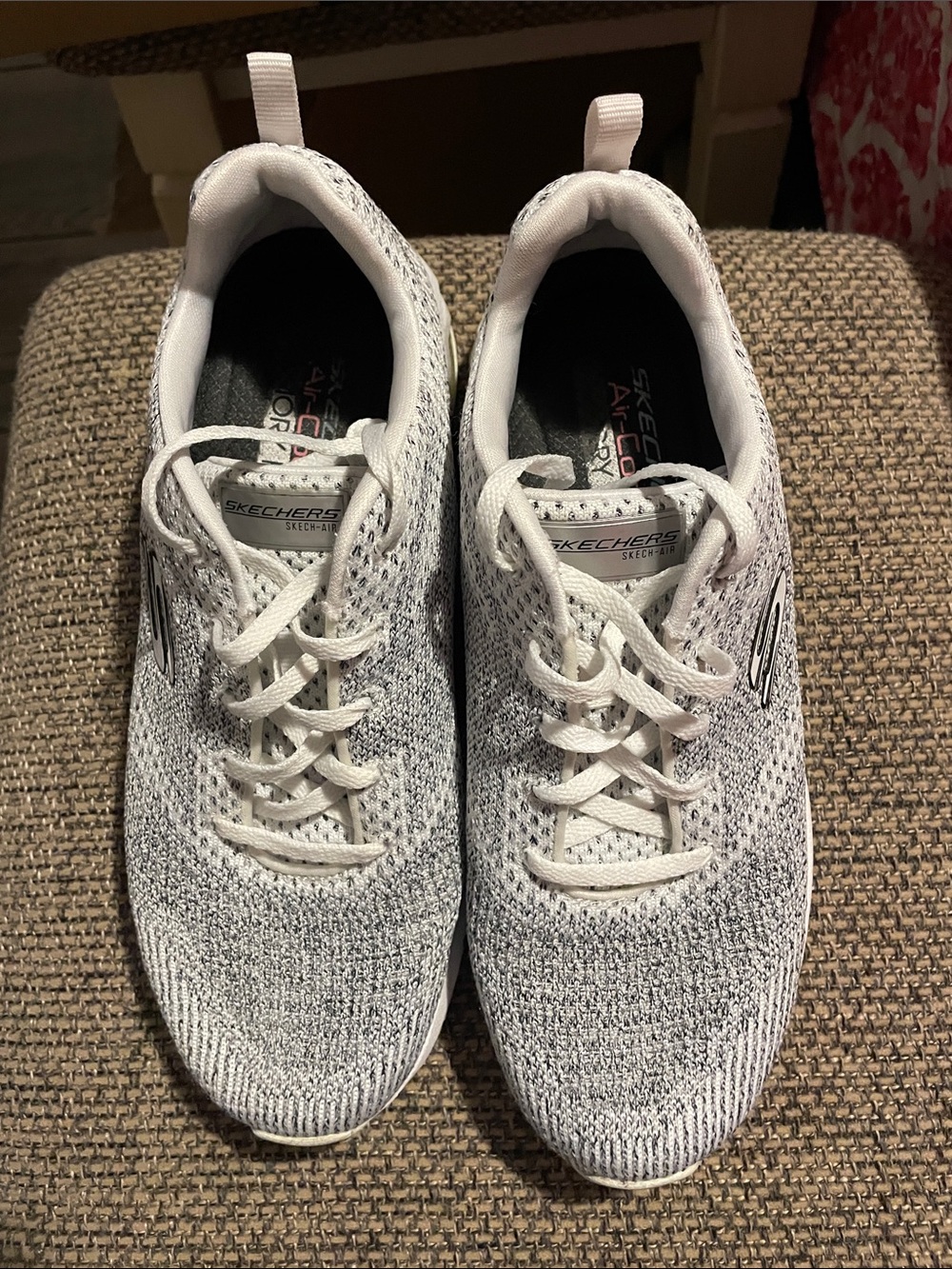 Skechers White and Light Gray Knit Lace-Up Sneakers